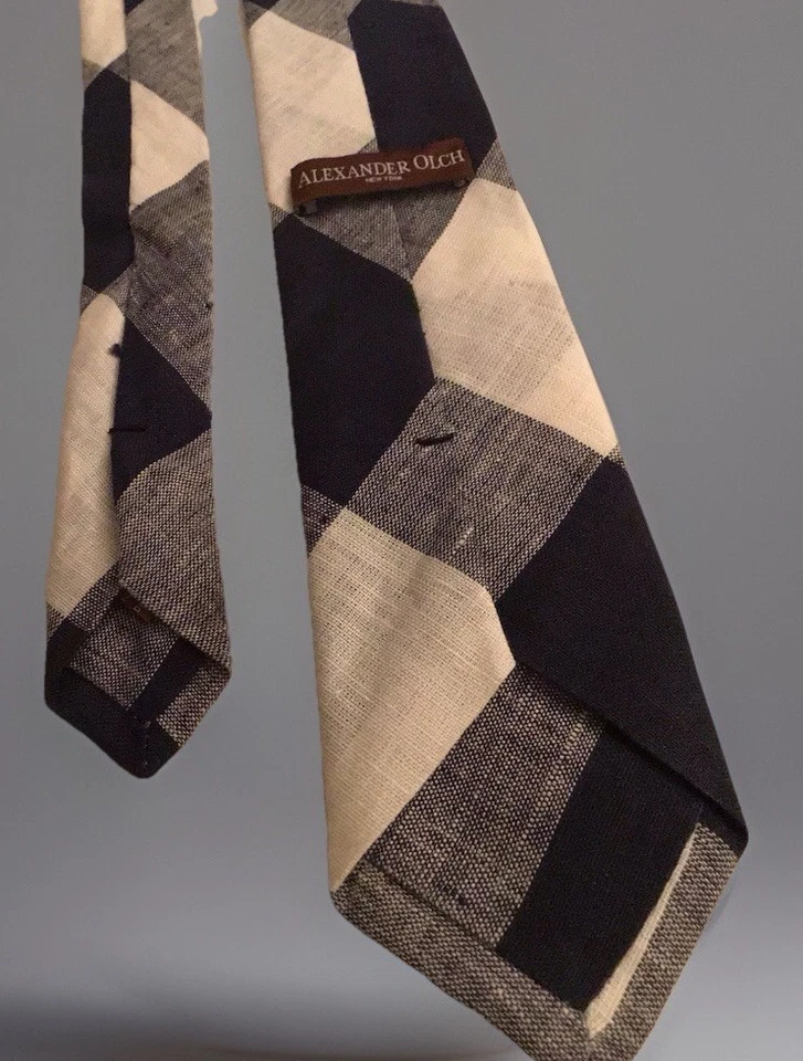 "Corbata de lino belga ALEXANDER OLCH negra y crema guinga 3""x60"" hecha en Nueva York nueva sin etiquetas" Foto 4 de 4