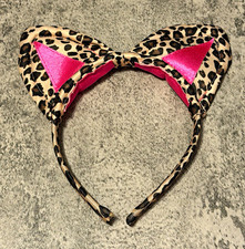 Leopard Print Cat Ears Headband, Pink/Brown/Black, One Size, Costume Ears