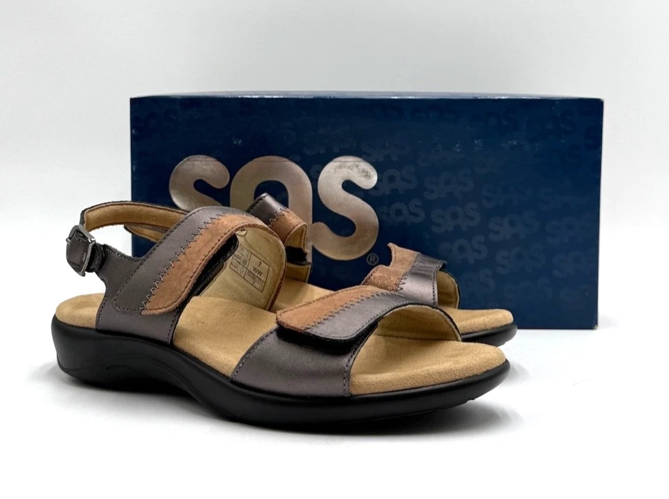 SAS Nudu Adjustable Comfort Sandal Shoes 7 N in Black