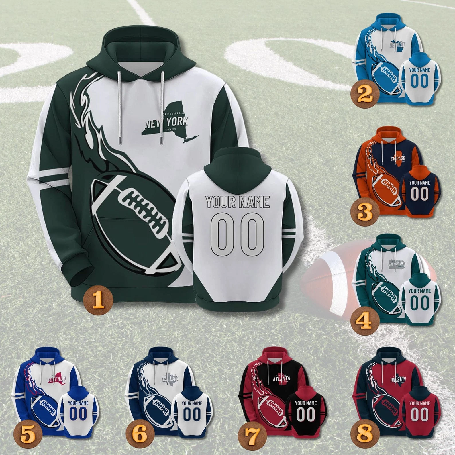 Personalized Hoodie, Football 3D for Men, Sports Team Hoodie, Gift for Fans