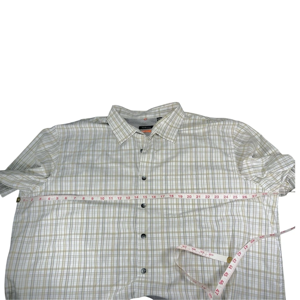 Camisa de viajero Van Heusen para hombre 2XLT 19-19 1/2 manga corta beige a cuadros negocios Foto 4 de 4