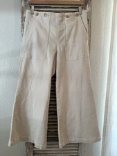 A12 Pilcro Kit High-Rise Wide-Leg Utility Crop Trouser Pants Cream Size 31