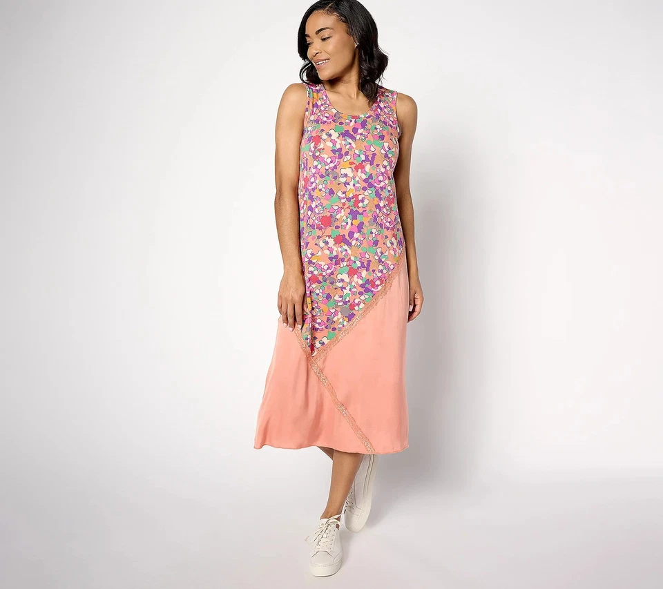 LOGO by Lori Goldstein Regular Mixed Media Printed Dress Muted Clay XL New - Image 1 of 1