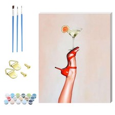 Cocktail Red Heel Paint by Number for Adults DIY Canvas Oil Painting Decor