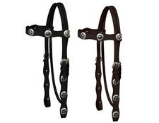 Double Stitched Leather Browband Headstall w/ Silver Texas Star Conchos  Reins