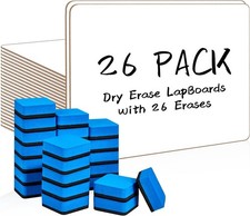 Dry Erase LapBoards 26 Pack Double Sided 12.5 x 9 Inch Whiteboards W/ 26 Erasers