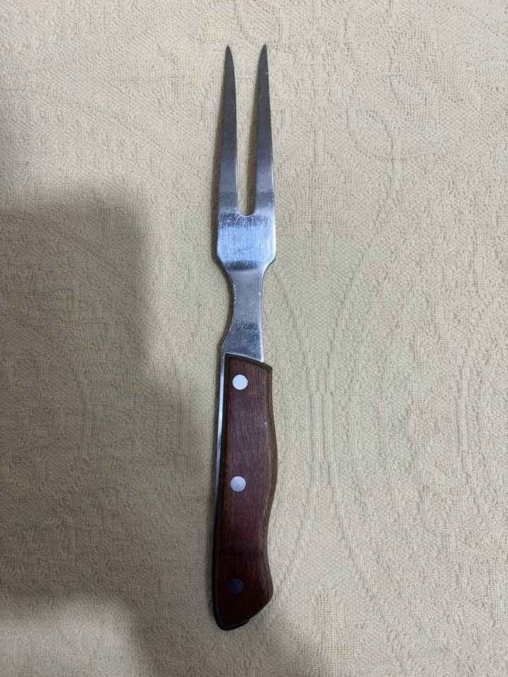 Garfo de escultura em carne de aço inoxidável Maxam cabo de madeira – Utensílio de cozinha vintage - Imagem 2 de 4