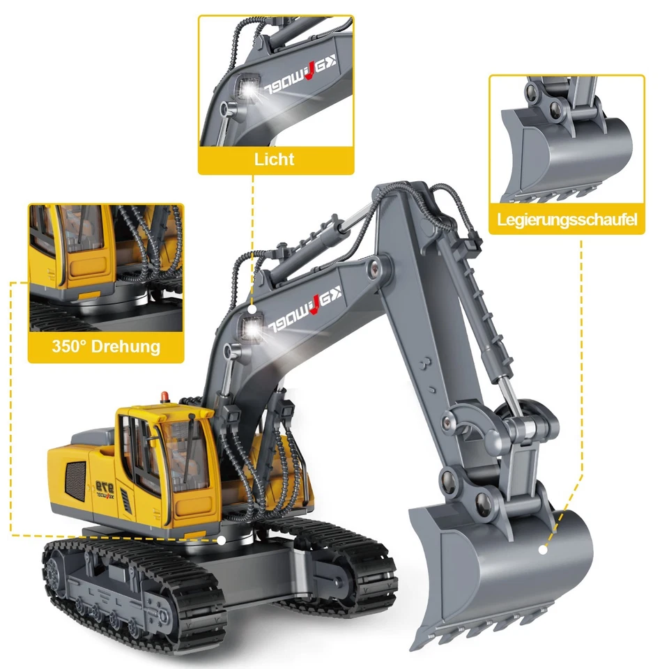 RC-Bagger Ferngesteuerter Bagger Spielzeug, 1:18 RC Bagger mit Metallschaufel - Bild 3 von 4