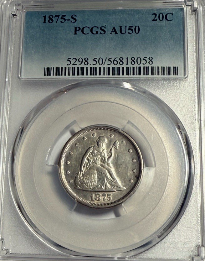1875-S - Twenty Cent Silver Piece - PCGS AU 50 - Beautiful Example