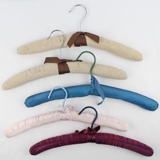 Lot of 5 Padded Fabric Covered Clothes Hangers Varied Colors