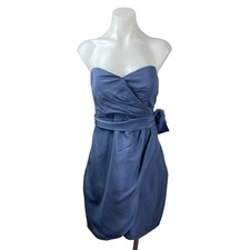 Jenny Yoo Blue Silk Satin Strapless Sweetheart Bow Tie Mini Sheath Dress Size 4