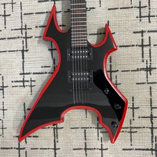 Chitarra elettrica Black BC Rich Warlock con tastiera intarsiata pipistrello rosso 
