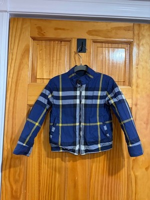 Burberry Children Reversible Navy Blue Jacket Check Lined Zip Front Coat