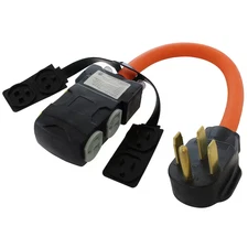 AC WORKS 1.5ft NEMA 14-50P to Four NEMA 5-20R With Breakers 50 -Amp 4-wire to 3-