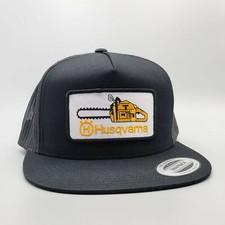 Husqvarna Hat, Vintage Trucker Hat, Retro Chainsaw Patch on a Flatbill Snapback