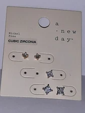 SPARKLY NWT CZ Stud NEW Earring Cubic Zirconia Gold Tone New Day Nickel Free NOS