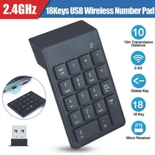 USB 2.4G Wireless Number Pad Numpad Numeric Keypad for Laptop Desktop PC 18Keys