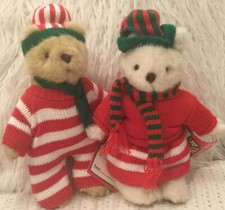VTG Dakin Stuffed Teddy Bear Lot Of 2 Christmas Red  White Striped Decor