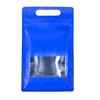 25/50 Blue with Clear Window Handle Stand Up Self Seal Bags Food Packaging Bag