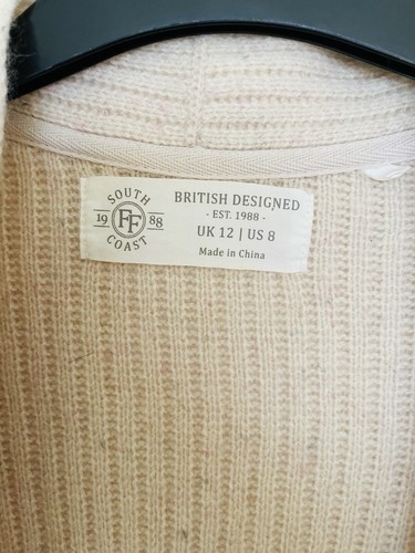 Fat Face Oaty Cream 100% Cashmere Open Longline Cardigan Sz M 12 Mint - Picture 3 of 4
