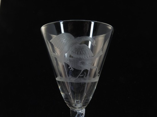 Beautiful Antique Air Twist Stem & Etched Glass Stemware: 7 Wine Glasses 7.5" t - Picture 3 of 6