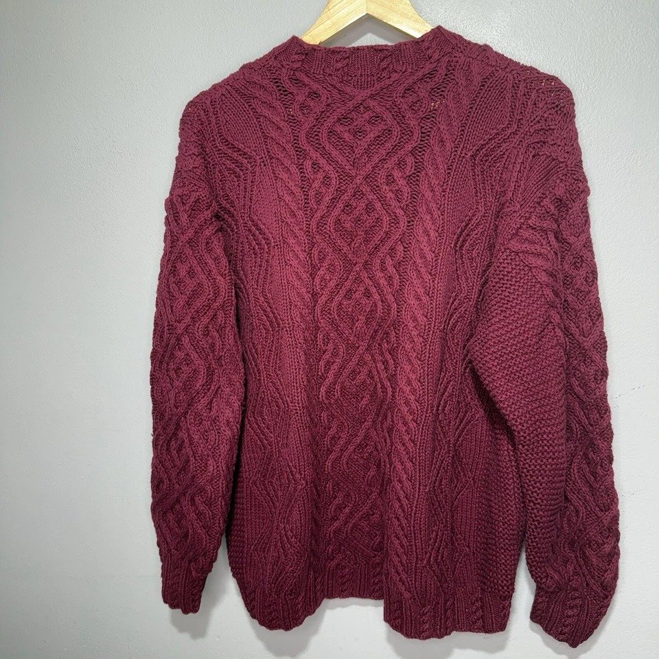 Eddie Bauer Cable Knit Sweater Women’s Size M Burgundy 100% Cotton Casual Preppy - Image 2 of 4