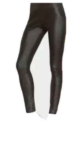 purple peplum top with black liquid leggings