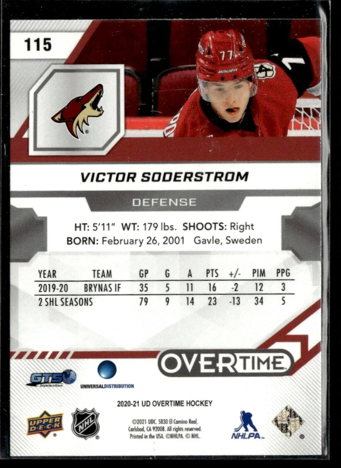 2020-21 Upper Deck Overtime Victor Soderstrom #115 - Image 2 of 2