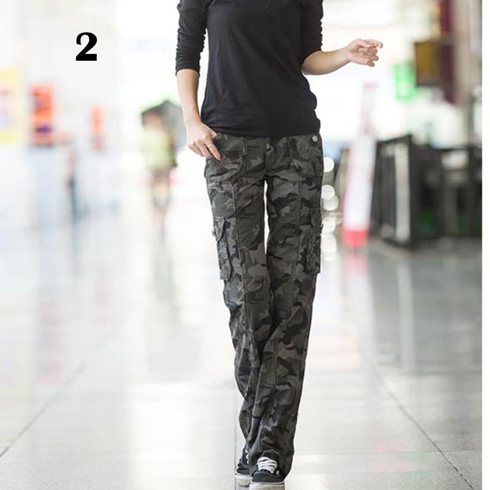 Ladies Camouflage Cargo Trousers Pants Outdoor Straight Leg Army
