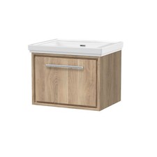Hudson Reed Lille 600mm Wall Mounted Basin Vanity Unit Bleached Oak Bathroom