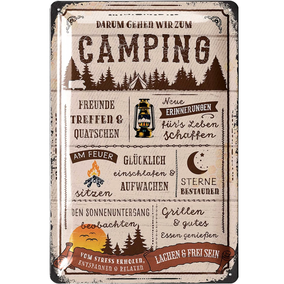 Retro Blechschild CAMPING Schild Geschenke für Camper Wohnmobilfahrer 20x30cm