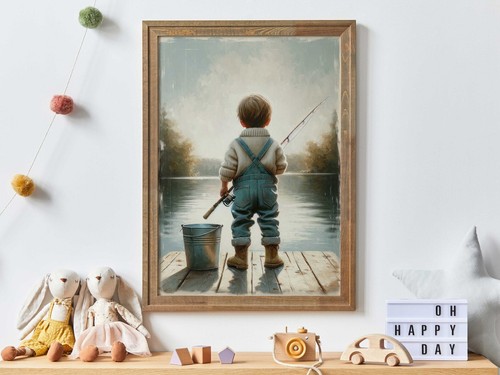 Angeln Kinderzimmer Deko kleiner Junge Angeln niedliches Jungenzimmer Wandbild Angeln Kunst