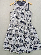 Nine West Womens Fit & Flare Pockets Dress Size 10 Black White Silver Floral