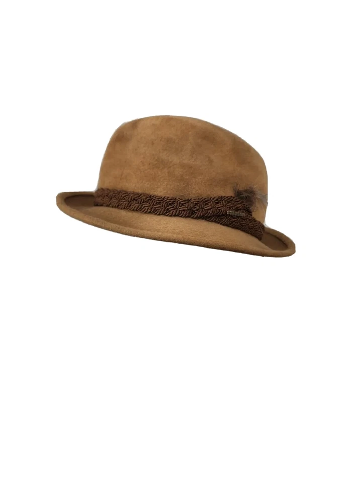 Vtg Stetson Fedora Hat 6 3/4 1960s Mens Sovereign Tan Velour Braid Feather Cap - Image 2 of 4