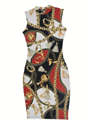 chain print bodycon dress Tank Dress, Casual Crew Neck Slim Sleeveless Bag Hip P090326-EXC Belle Png By Gasa979 color:Lilac cocktail events