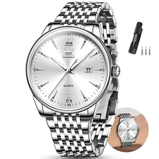 OLEVS Watch Men, Men Silver Watches, Silver Watches for Man, Stainless Steel