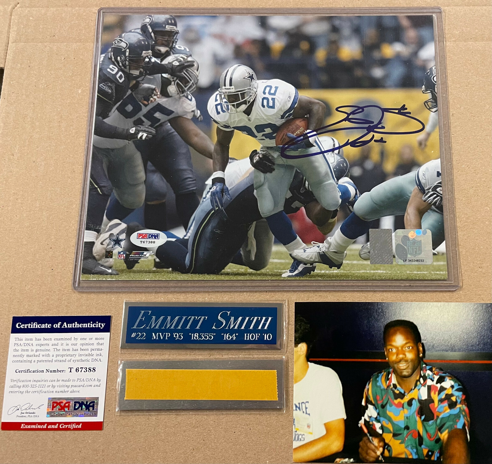 EMMITT SMITH DALLAS COWBOYS SIGNED AUTOGRAPHED 8X10 PHOTO PSA/DNA + NAMEPLATE