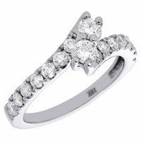 14K WeißGold Zwei Stein Rund Schliff Solitaire Diamant Umgehen Verlobungsring 1