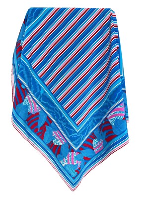 Vintage Luxury Lanvin Paris 100% silk scarf Blue pink red striped