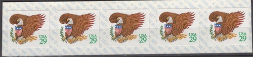 SC# 2596v - 29¢ Eagle & Shield - Green Denomination Coil Strip of 3
