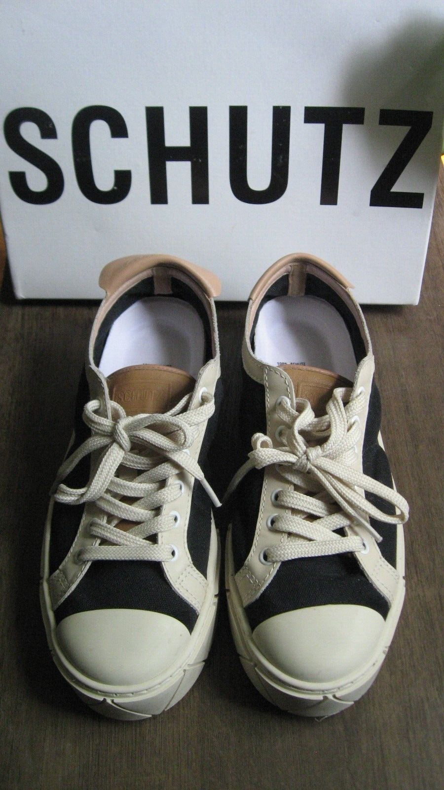 SCHUTZ Womens Gizella Platform Sneakers Black White Honey Beige Size 9 |  eBay