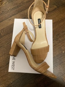 nine west pruce womens block heel sandals dark natural, size 8.5