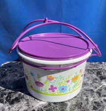 Tupperware  3.5 QT Bucket Canister w/ Handle Wild Purple Whith Flowers  New