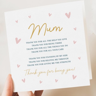 Poem Mother's Day Card for Mum, Birthday or Mother's Day Greeting Card