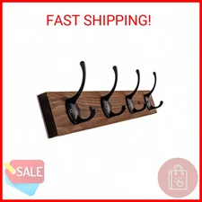 VERTORGAN Coat Hooks Wall Mounted, Wooden Hat Rack with 4 Hooks for Entryway, Ba