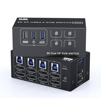 8K@60Hz Displayport USB 3.0 KVM Switch 2 Monitors for 4 Computers 8K@60Hz 4K@...