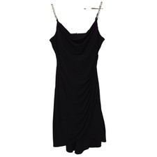 Siena Cocktail Dress Chain Strap Draped High Low Women 14 Black SAUP3039
