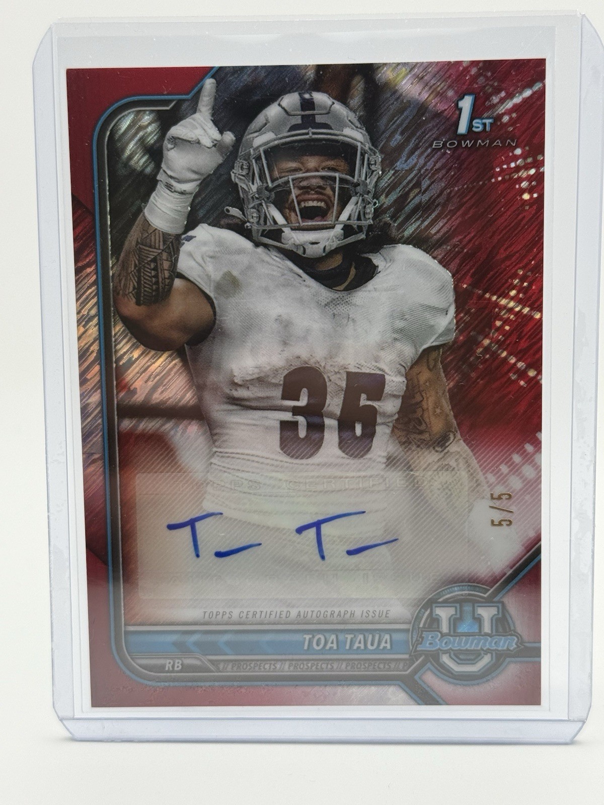 2021-22 Bowman University Toa Taua #BCPA-TTA Red Shimmer Auto /5 !!!  Nevada