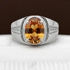 Men 925 Sterling Silver Citrine Ring Yellow Faceted Gemstone Birthstone Jewelry