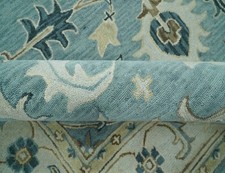 Gedeckter Oushak Handgetufteter Türkis Wolle 9x12 Handgefertigter Vorleger fü...